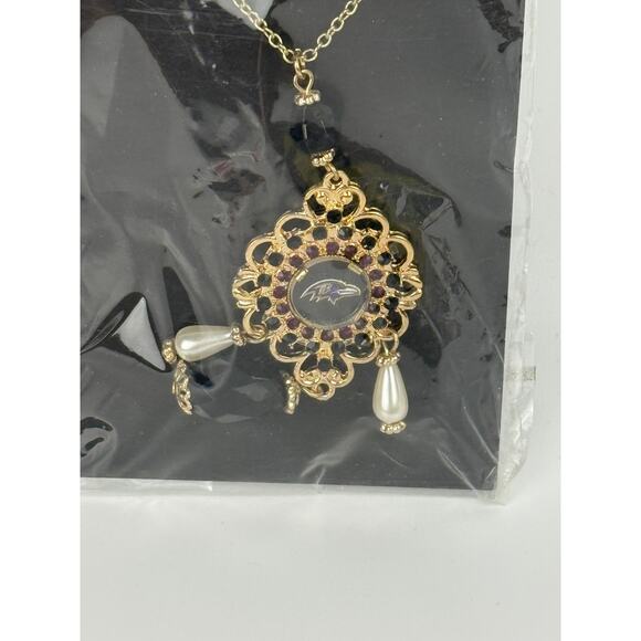 NFL Womens Baroque Team Earring & Necklace Set Baltimore Ravens Gold One Size - Picture 2 of 5